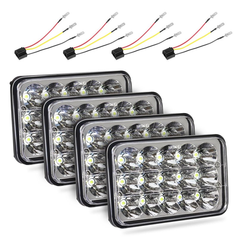 Haitzu 4x6 Headlights Led 4PCS w/H4 Socket Headlamp Compatible with The Following Models:Peterbilt Rectangular H4651 H4652 H4656 H6545 H4666 Kenworth Freightinger Ford Probe Chevy Cutlass - Image 1